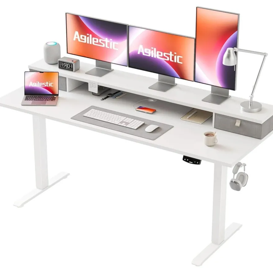 Höhenverstellbarer Schreibtisch mit 2 Schubladen, Elektrisch, 160 x 60