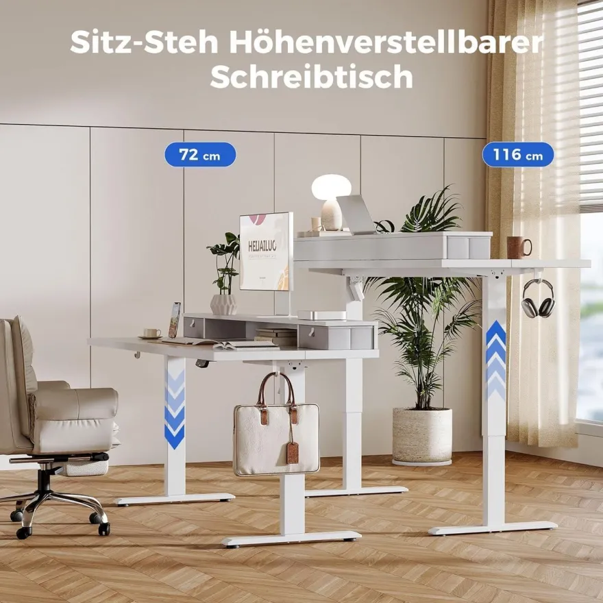 Höhenverstellbarer Schreibtisch mit 2 Schubladen, Elektrisch, 160 x 60