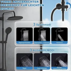 Hibbent Duschsystem mit Selbstreinigung, Runder Brausekopf und Handbrause