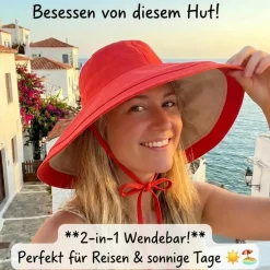 HIQIU Damen Sonnenhut UV Schutz Große Krempe - Faltbar, Wendbar, Sommer