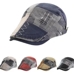 HIQIU Herren Patchwork Schiebermütze - Vintage Flatcap, Baskenmütze, Gatsby