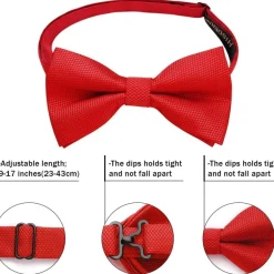 Hisdern Herren Fliege mit Einstecktuch Set, vorgebundene Fliege rot