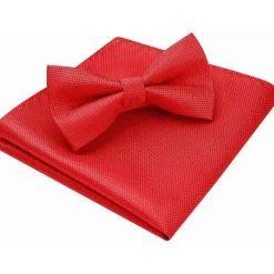 Hisdern Herren Fliege mit Einstecktuch Set, vorgebundene Fliege rot
