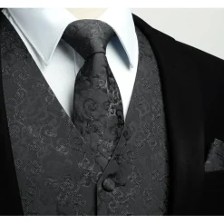 Hisdern Herren Jacquard Blumenmuster Weste Krawatte Einstecktuch Set für