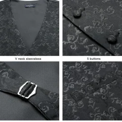 Hisdern Herren Jacquard Blumenmuster Weste Krawatte Einstecktuch Set für