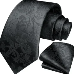 Hisdern Herren Krawatte & Einstecktuch Set - Paisley Blume Jacquard Seide