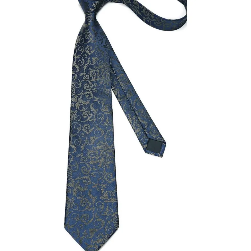 Hisdern Herren Krawatte mit Einstecktuch Set, Paisley Design, Marineblau/Braun