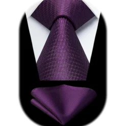 Hisdern Herren Krawatte mit Einstecktuch Set - Klassisch Plaid Hahnentritt