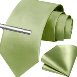Hisdern Herren Krawatten-Set: Krawatte, Einstecktuch & Krawattenklammer