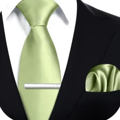 Hisdern Herren Krawatten-Set: Krawatte, Einstecktuch & Krawattenklammer