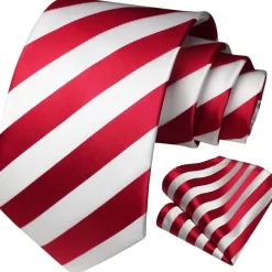 Hisdern Krawatten & Einstecktuch Set für Herren - Elegant Gepunktet, Rot