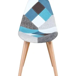 HJhomeheart 8er Set Esszimmerstühle Patchwork Stoff mit Massivholzbeinen, Blau