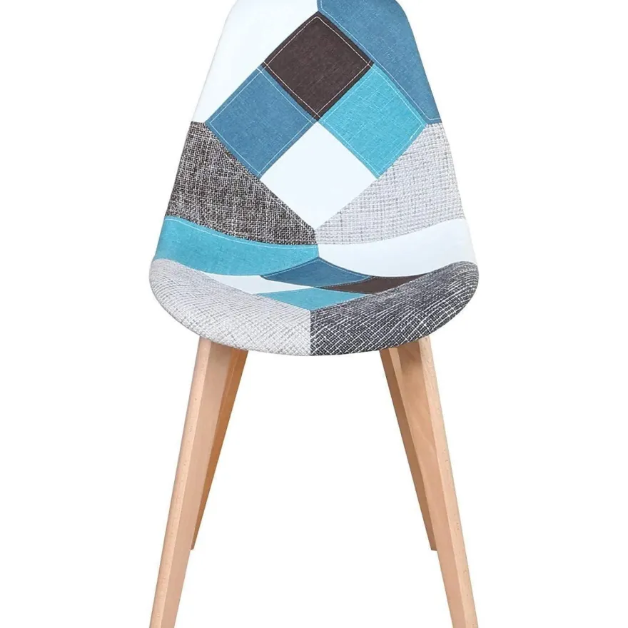 HJhomeheart 8er Set Esszimmerstühle Patchwork Stoff mit Massivholzbeinen, Blau