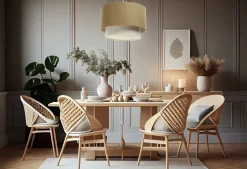 Hängeleuchte Duo XL Rattan Elegant 50cm Senfgelb, Vintage-Creme