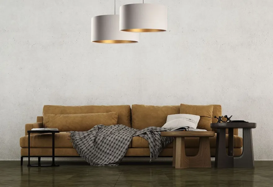 Hängeleuchte Glamour Metall Weiß Lampenschirmhöhe 30 60 112 Creme, Gold