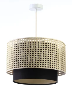 Hängeleuchte Rattan Lampenschirmhöhe 30 112 Metall Weiß 50 Creme, Schwarz