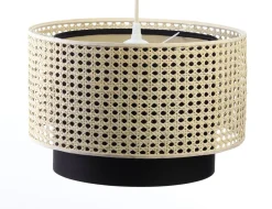 Hängeleuchte Rattan Lampenschirmhöhe 30 112 Metall Weiß 50 Creme, Schwarz