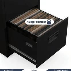 H?ngeregisterschrank abschlie?bar SARA 132x46x62cm Schwarz 4 Schubladen mit Schloss