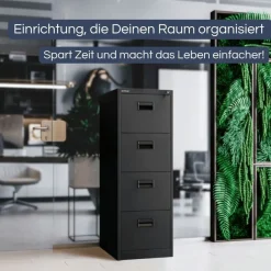 H?ngeregisterschrank abschlie?bar SARA 132x46x62cm Schwarz 4 Schubladen mit Schloss