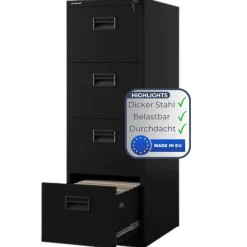 H?ngeregisterschrank abschlie?bar SARA 132x46x62cm Schwarz 4 Schubladen mit Schloss