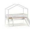 Hochbett Dallas 90 x 200 cm Haus Kiefer Weiß lackiert mit rutsche inkl. Rollrost