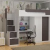 Hochbett DORIAN mit Schreibtisch und Schrank in grau