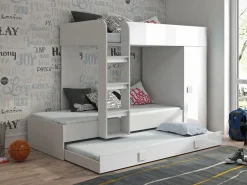 Hochbett Etagenbett mit Schrank TELLY 2 für 2-3 Kinder hochglanz weiß grau rosa