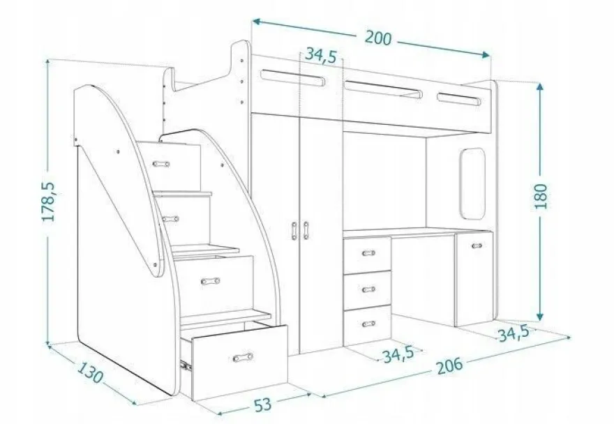 Hochbett Etagenbett Spielbett Kinderbett mit Matratze und Schublade 200x80 cm