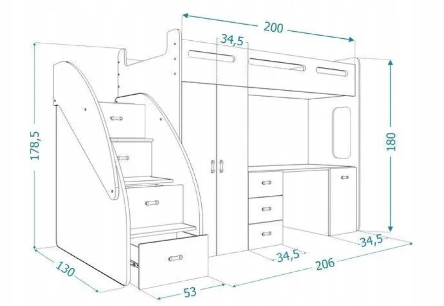 Hochbett Etagenbett Spielbett Kinderbett mit Matratze und Schublade 200x80 cm