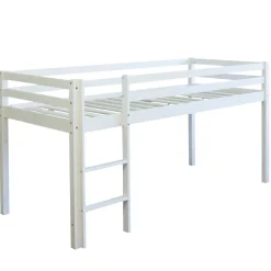 Hochbett mit Lattenrost 90x200 Spielbett Kinderbett Tunnel Vorhang blau Holz Kiefe...