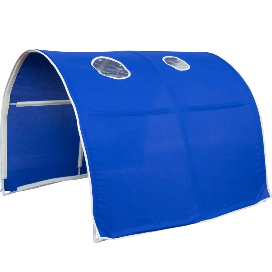 Hochbett mit Lattenrost 90x200 Spielbett Kinderbett Tunnel Vorhang blau Holz Kiefe...