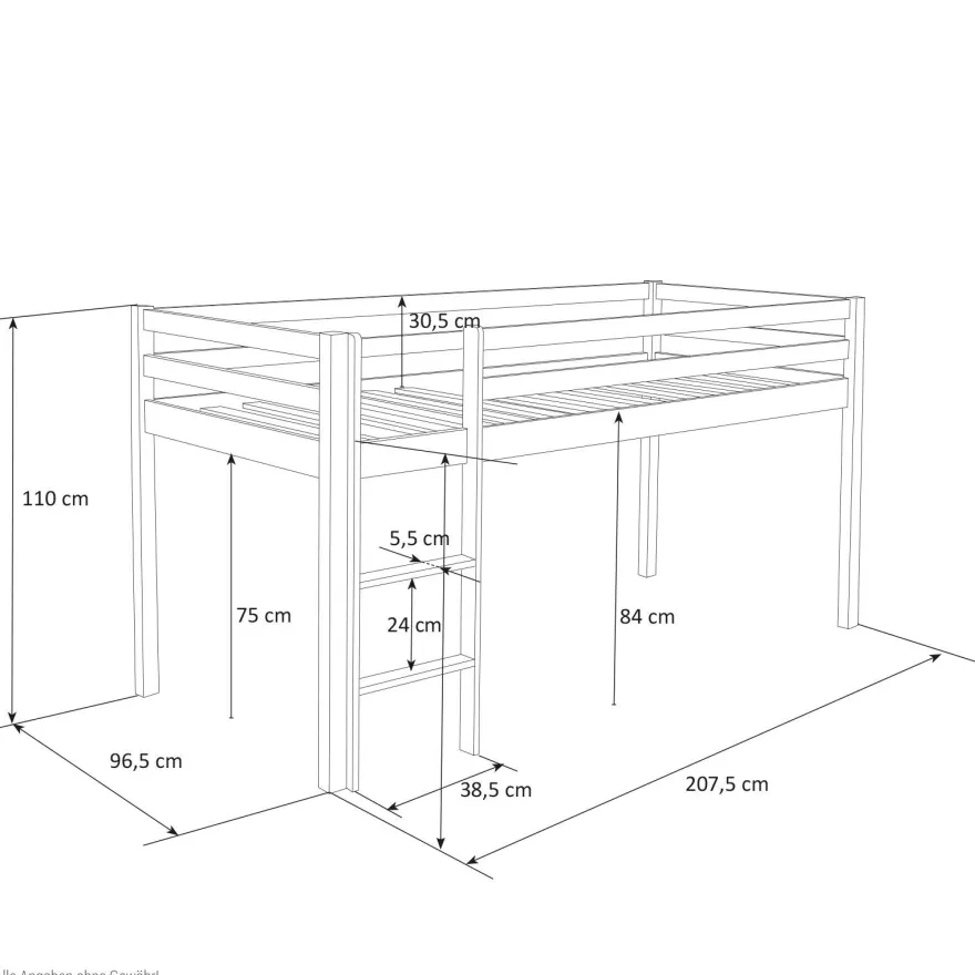 Hochbett mit Lattenrost 90x200 Spielbett Kinderbett Tunnel Vorhang blau Holz Kiefe...