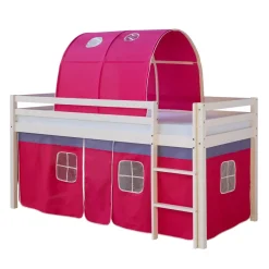 Hochbett mit Lattenrost 90x200 Spielbett Kinderbett Tunnel Vorhang pink Holz Kiefe...