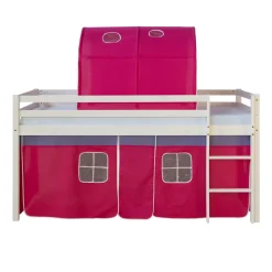 Hochbett mit Lattenrost 90x200 Spielbett Kinderbett Tunnel Vorhang pink Holz Kiefe...