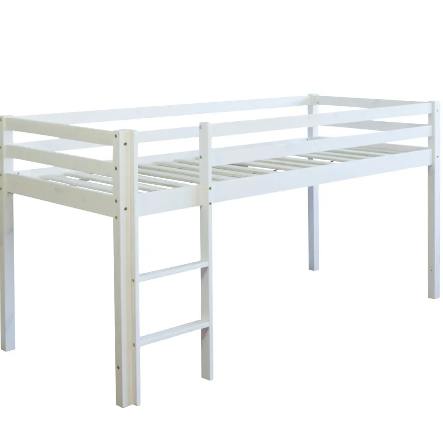 Hochbett mit Lattenrost 90x200 Spielbett Kinderbett Tunnel Vorhang pink Holz Kiefe...