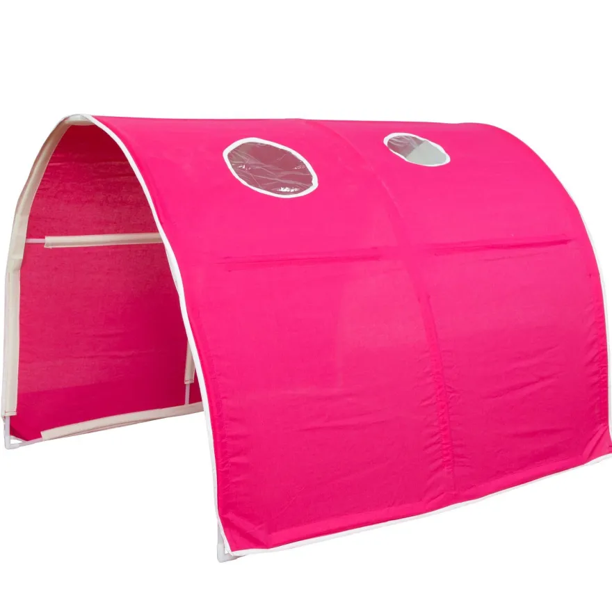 Hochbett mit Lattenrost 90x200 Spielbett Kinderbett Tunnel Vorhang pink Holz Kiefe...