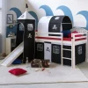 Hochbett Spielbett Kinderbett Rutsche Turm Vorhang schwarz 90x200 Jugendbett