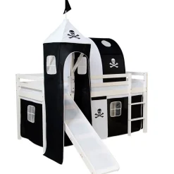 Hochbett Spielbett Kinderbett Rutsche Turm Vorhang schwarz 90x200 Jugendbett