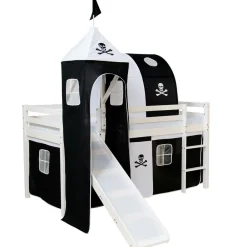 Hochbett Spielbett Kinderbett Rutsche Turm Vorhang schwarz 90x200 Jugendbett