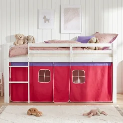 Hochbett 90x200 cm Stockbett Kinderbett Holz Kiefer Vorhang Turm Tunnel pink Rutsc