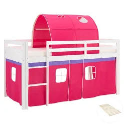 Hochbett 90x200 cm Stockbett Kinderbett Holz Kiefer Vorhang Turm Tunnel pink Rutsc