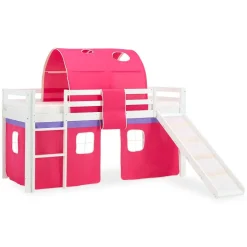 Hochbett 90x200 cm Stockbett Kinderbett Holz Kiefer Vorhang Turm Tunnel pink Rutsc
