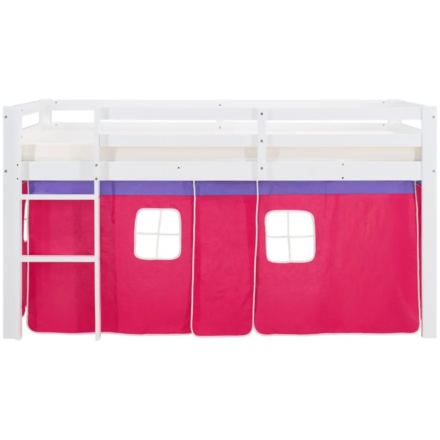Hochbett 90x200 cm Stockbett Kinderbett Holz Kiefer Vorhang Turm Tunnel pink Rutsc