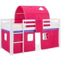 Hochbett 90x200 cm Stockbett Kinderbett Holz Kiefer Vorhang Turm Tunnel pink Rutsc