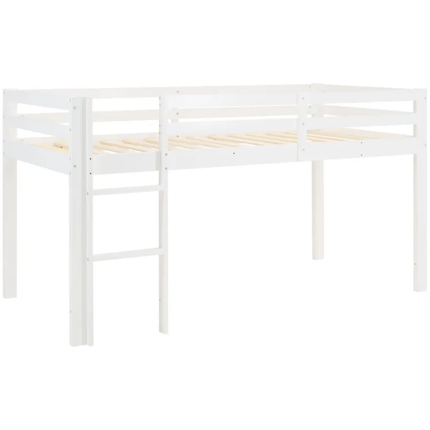 Hochbett 90x200 cm Stockbett Kinderbett Holz Kiefer Vorhang Turm Tunnel pink Rutsc