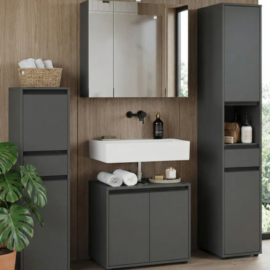 Hochschrank Hamburg mit Schublade und Türen, Soft-Close, matt, 33x181x34 cm