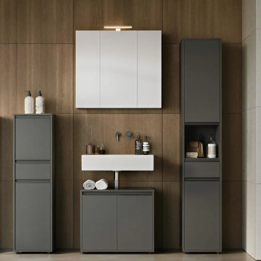 Hochschrank Hamburg mit Schublade und Türen, Soft-Close, matt, 33x181x34 cm