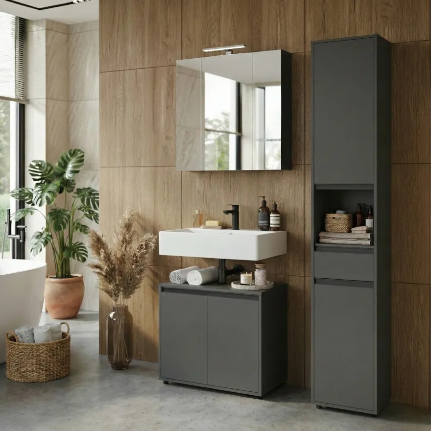 Hochschrank Hamburg mit Schublade und Türen, Soft-Close, matt, 33x181x34 cm
