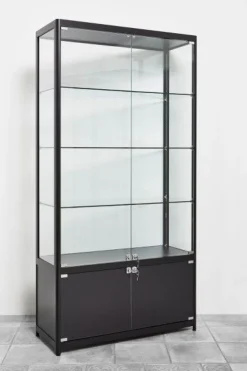 Hochvitrine mit Unterschrank schwarz inkl. LED-Beleuchtung und 3 Einlegeböden