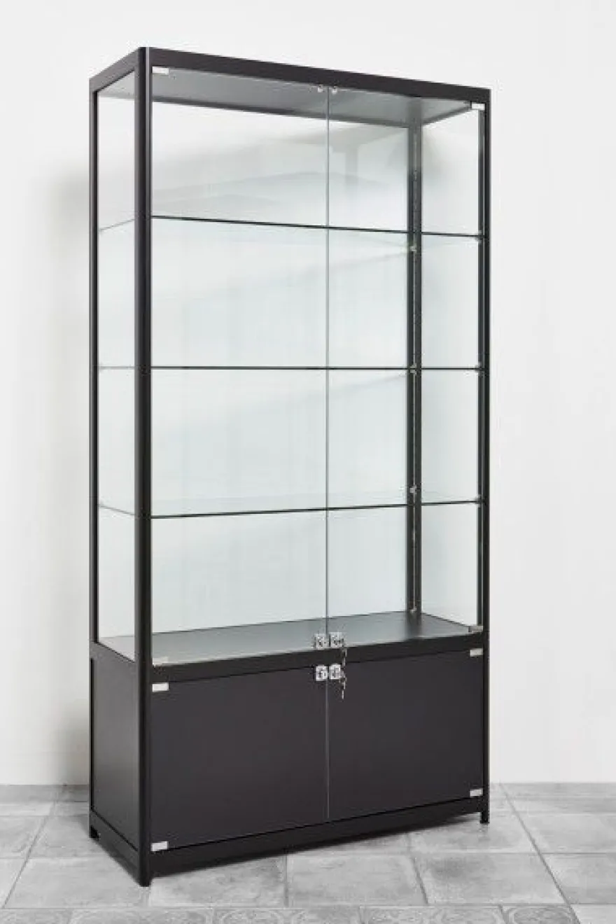 Hochvitrine mit Unterschrank schwarz inkl. LED-Beleuchtung und 3 Einlegeböden